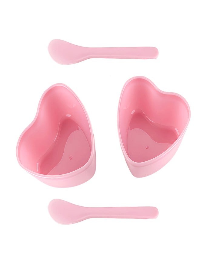 إريوكتري طقم مكون من قطعتين من أوعية خلط أقنعة الوجه على شكل قلب مع ملعقة، مصنوع من البلاستيك، طقم أدوات خلط للعناية بالبشرة، لون وردي، مناسب للاستخدام المنزلي أو في صالونات التجميل. - Image 1